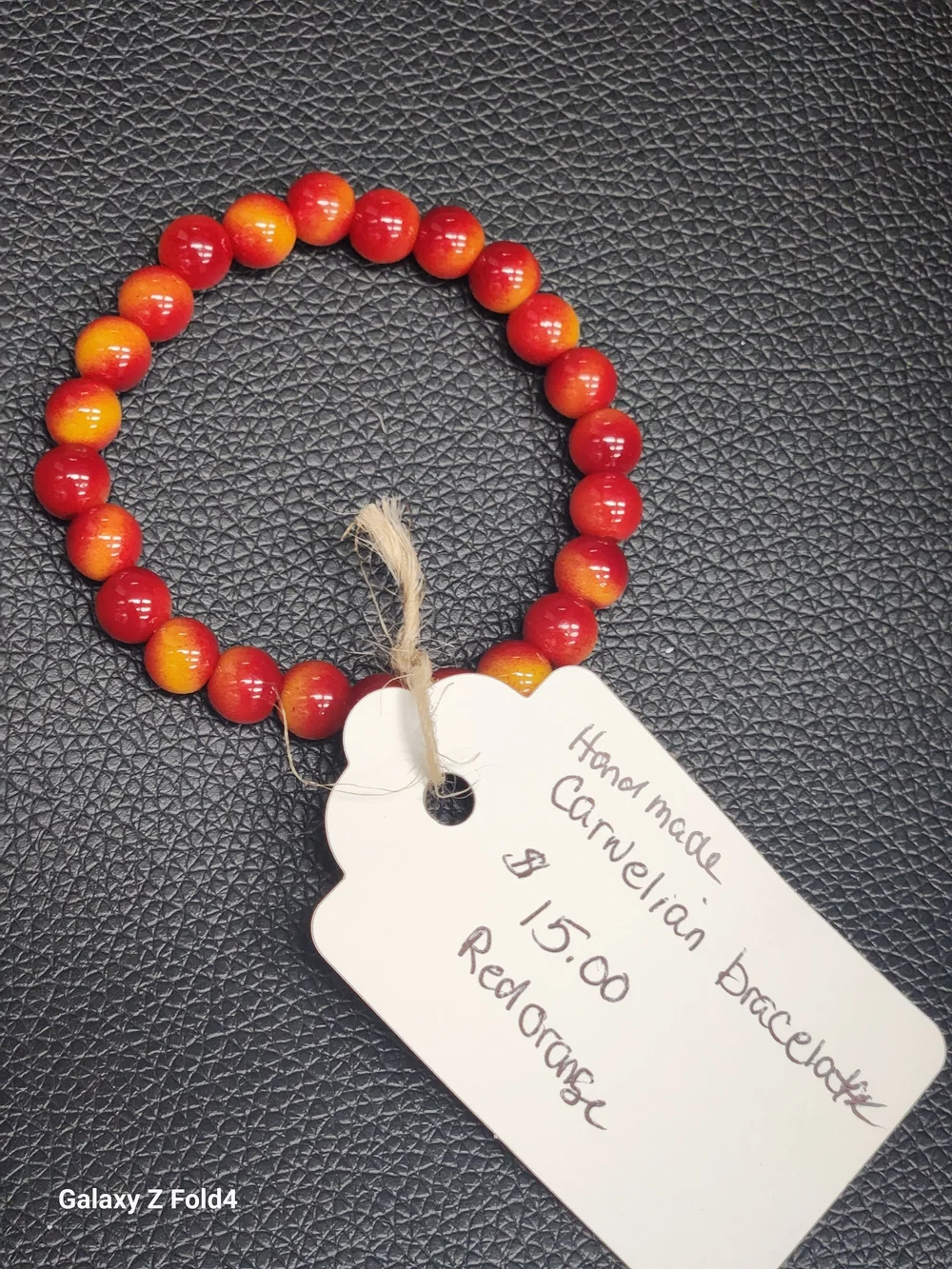 Red-Orange Beaded Stretch Bracelet